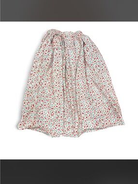Woman’s Cottage Core Floral Midi Skirt in White with Red Accent